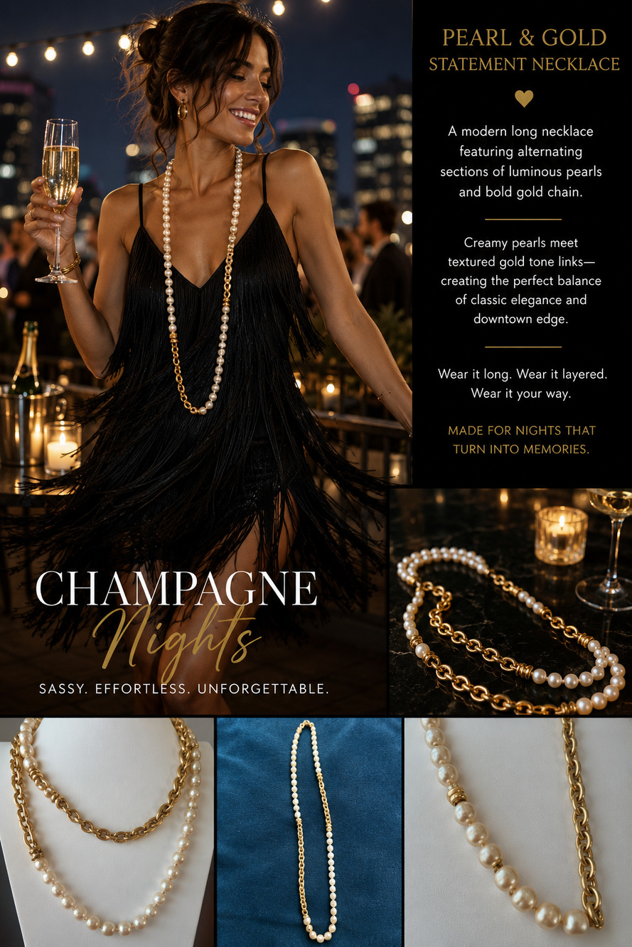 Long Layered Pearl Gold Tone Statement Necklace Quiet Luxury 40 in